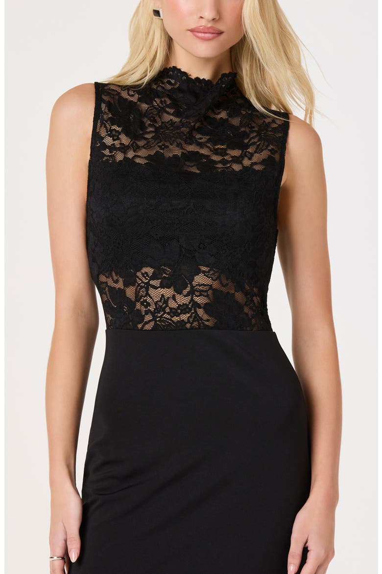Cathia Lace Bodice Midi Dress, Alternate, color, BLACK