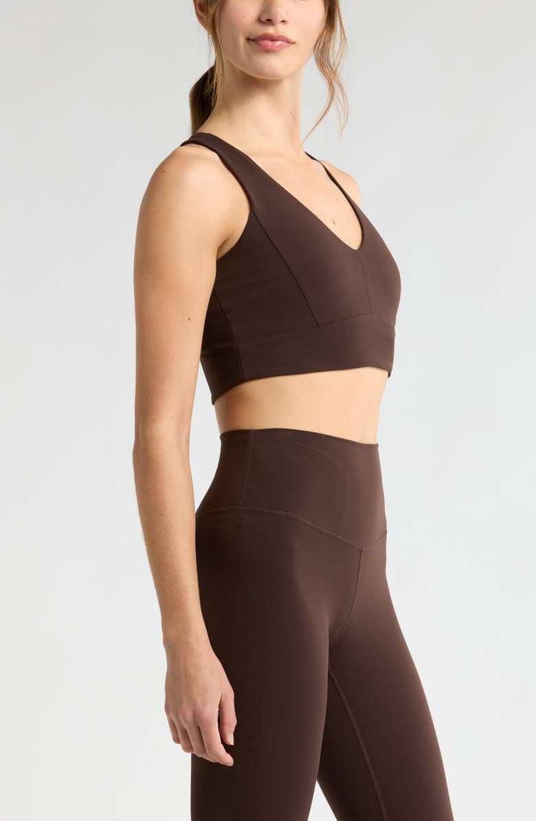 Zella Studio Luxe V-Neck Racerback Sports Bra, Alternate, color, Brown Mole