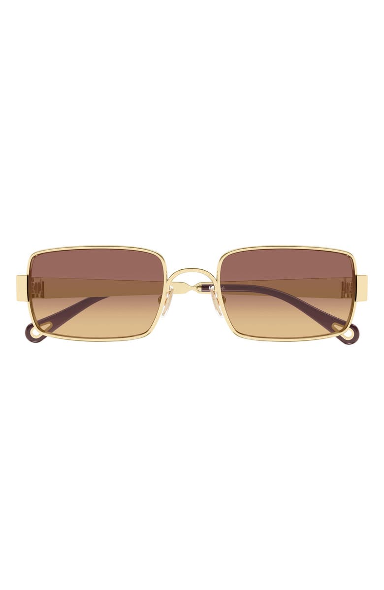 Chloé 53mm Gradient Rectangular Sunglasses, Main, color, Gold / Brown Lens