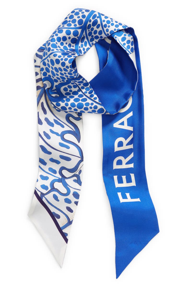 FERRAGAMO Foliage Print Silk Twilly, Alternate, color, 