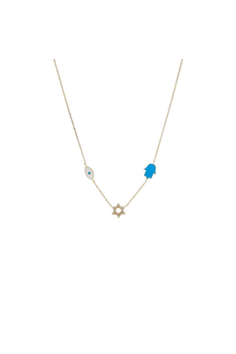 Diamond & Colored Enamel Jewish Charms Necklace 14K, Main, color, 14K Gold