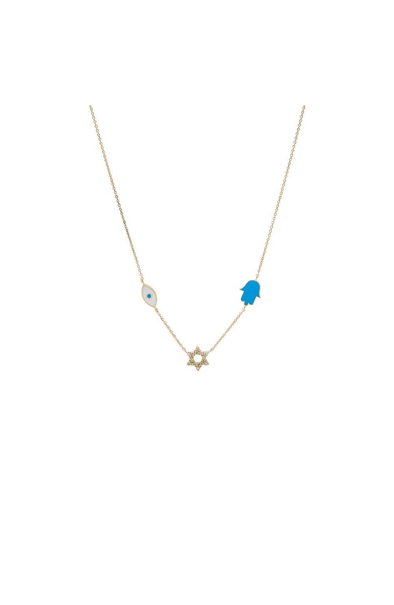 BY ADINA EDEN Diamond & Colored Enamel Jewish Charms Necklace 14K, Main, color, 14K Gold