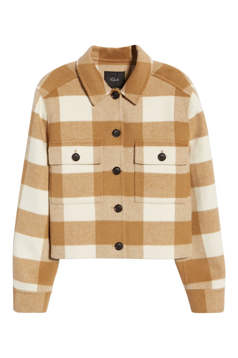 Steffi Buffalo Plaid Wool Blend Trucker Jacket, Alternate, color, IVORY CAMEL BUFFALO CHECK