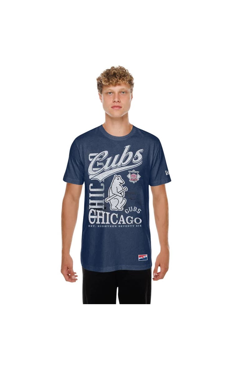 Men's New Era Navy Chicago Cubs  Oversized Throwback Distressed T-Shirt, Main, color, Navy
