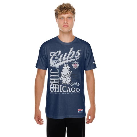 Men's New Era Navy Chicago Cubs  Oversized Throwback Distressed T-Shirt
