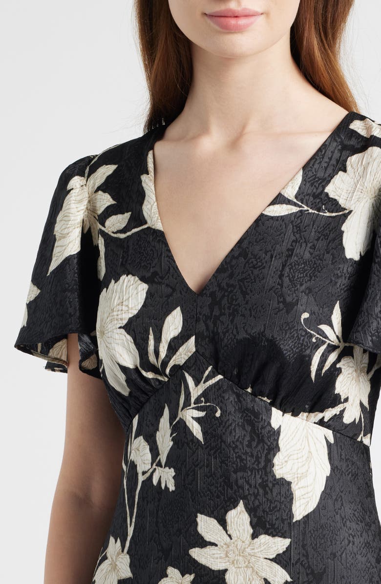 Chelsea28 Floral Jacquard Draped Midi Dress, Alternate, color, Black- Ivory Jan Toile