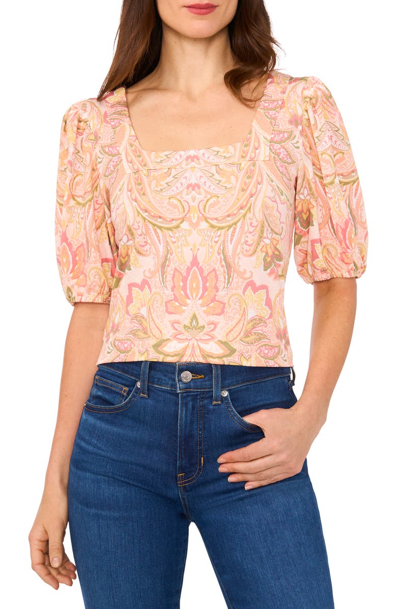 CeCe Square Neck Puff Sleeve Top, Main, color,