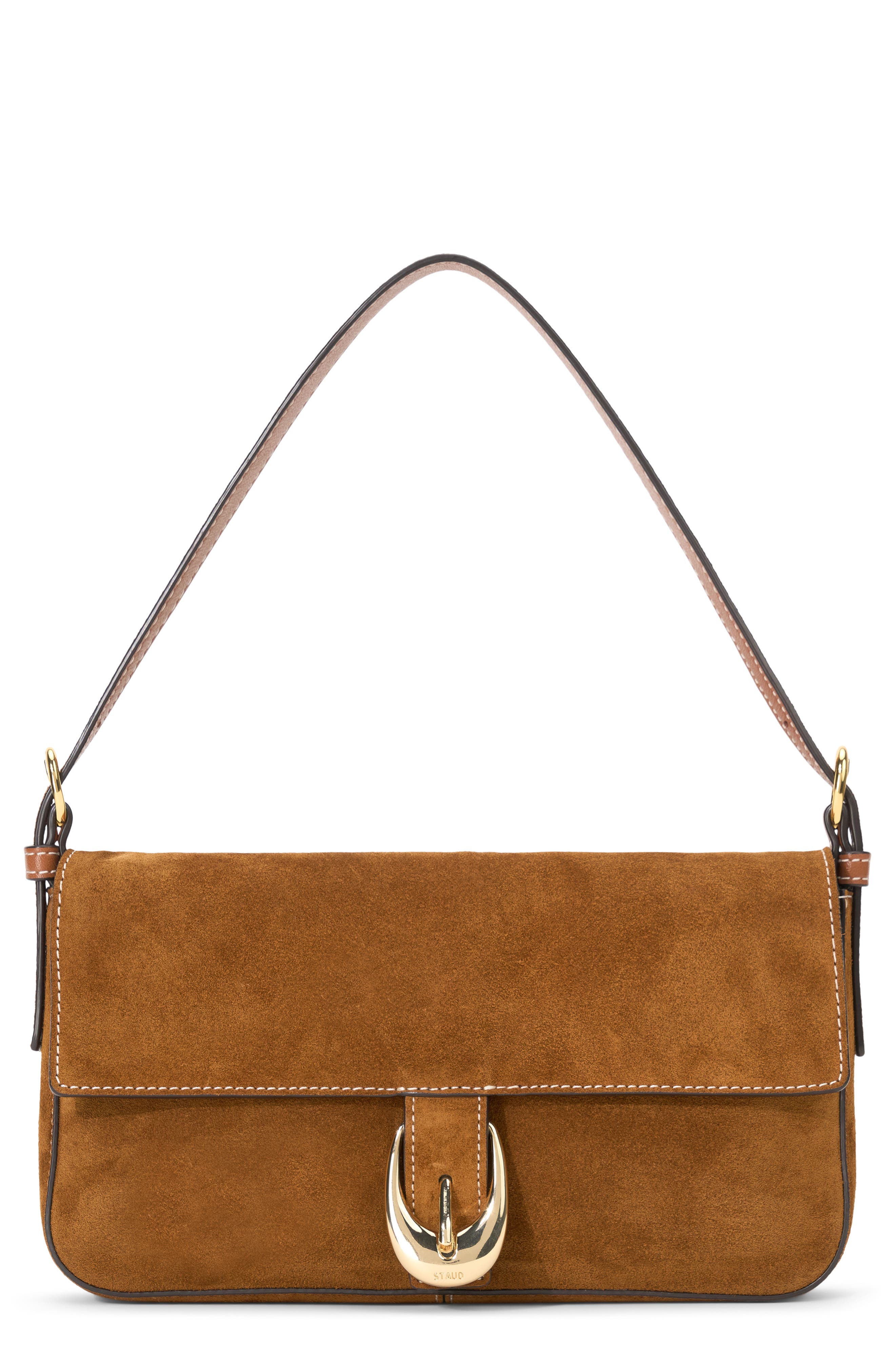 STAUD Harlow Suede Shoulder Bag, Main, color, Tan