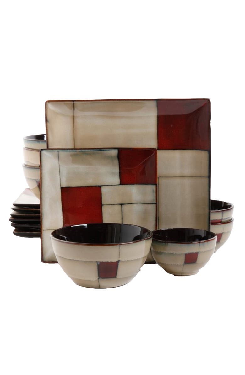 Gibson Azeal 16 Piece Double Bowl Dinnerware Set, Main, color, Beige