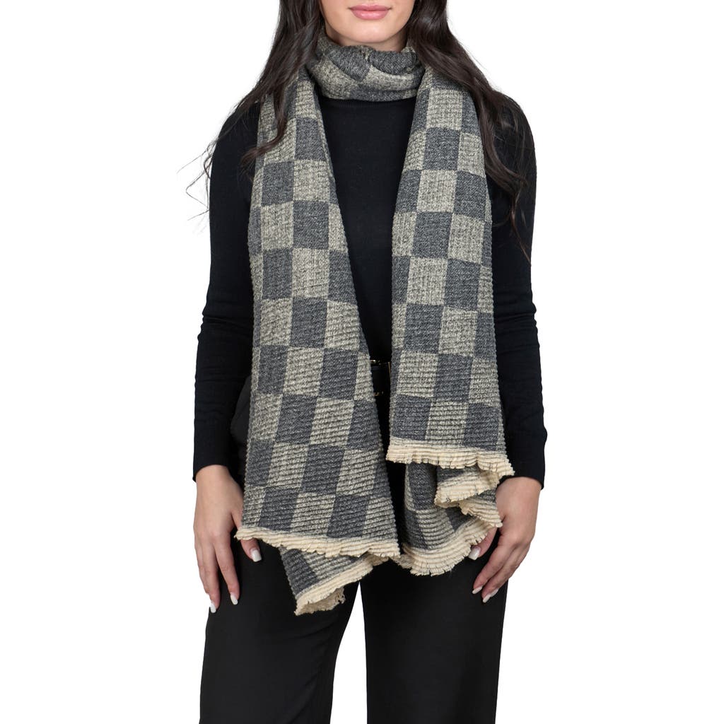 Saachi Fringe Checkered Scarf In Grey