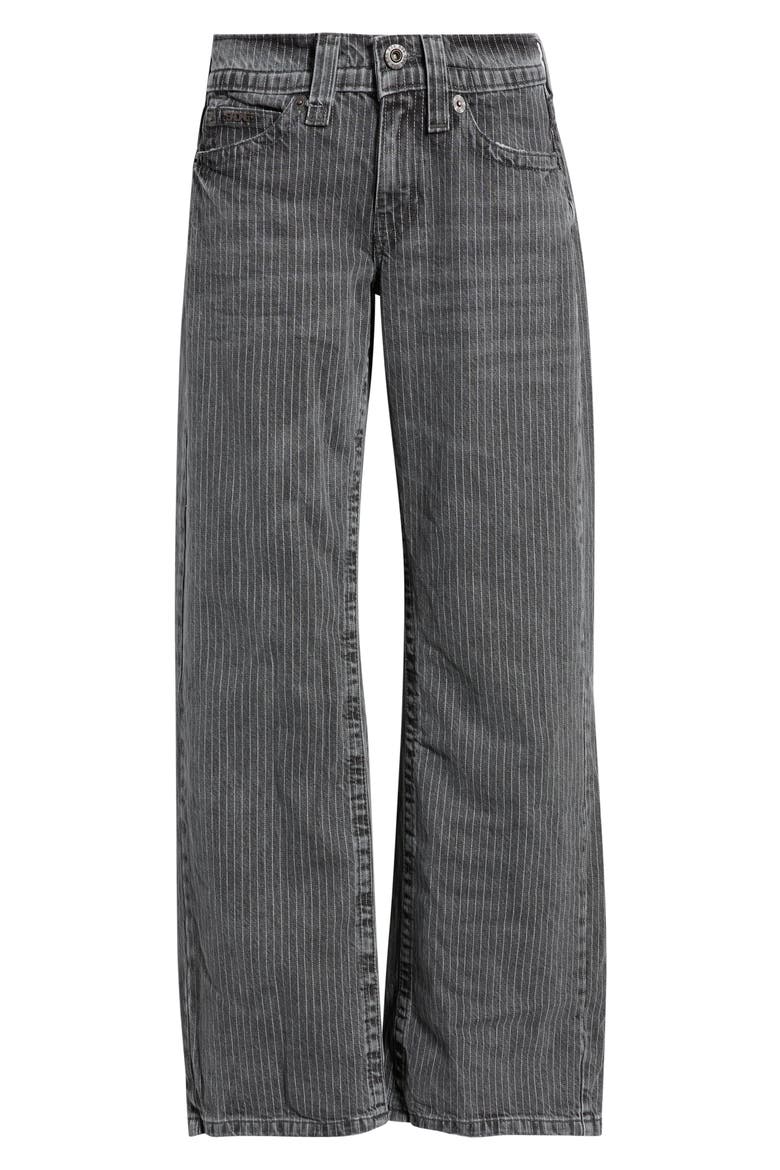 Kayla Print Pinstripe Low Rise Wide Leg Jeans, Main, color, BLACK