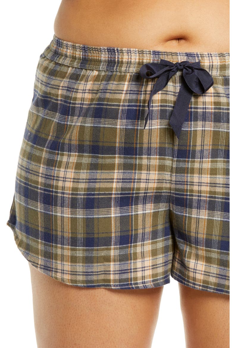 Plaid Flannel Shortie Pajamas, Alternate, color, OLIVE SARMA HEIDI PLAID