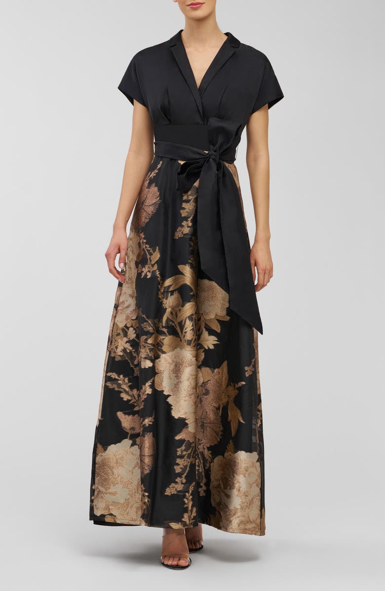 Kay Unger Samira Tie Belt Gown, Main, color, Black/ Gold