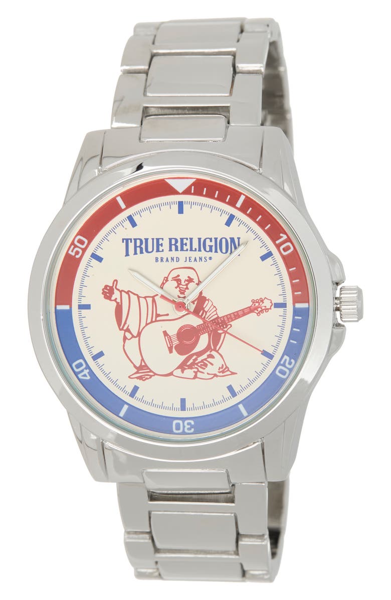 True Religion Buddha Guitar Bracelet Watch, 42.8mm, Main, color, Silver