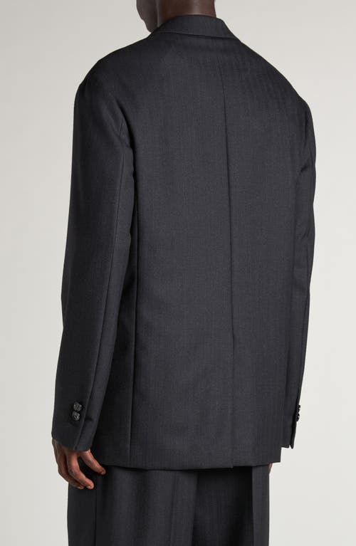 Bottega Veneta Double Breasted Subtle Stripe Wool Blazer In 1292 Black/dark Blue