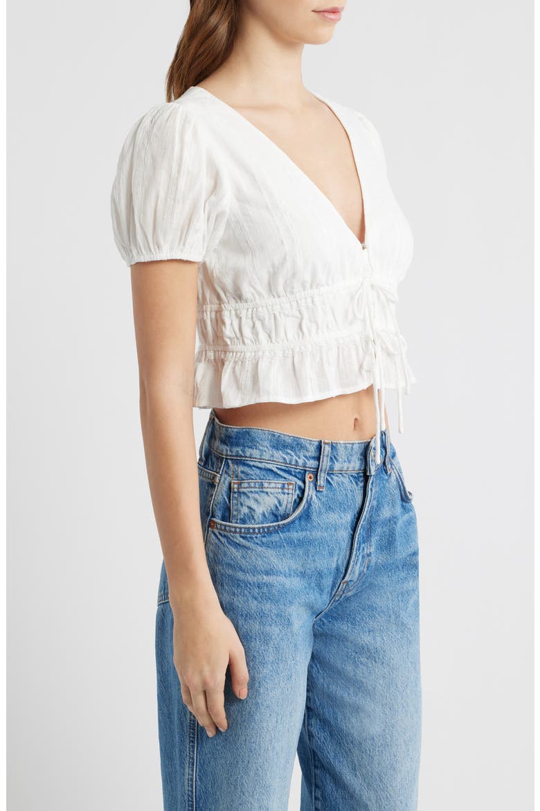 Smocked Tie Front Crop Top, Alternate, color, WHITE