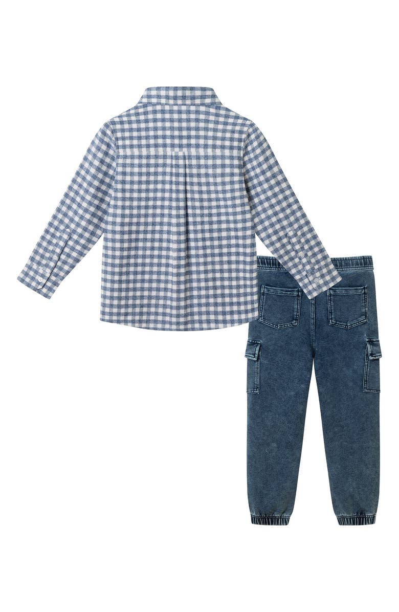 Andy & Evan Kids' Button-Up Shirt & Denim Joggers Set, Alternate, color, Blue/ Grey Gingham