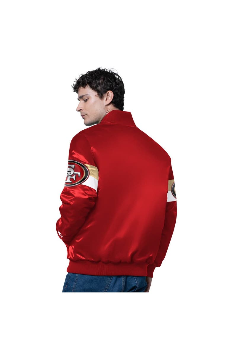 STARTER Men's Starter Scarlet San Francisco 49ers Triple Option Satin Varsity Full-Snap Jacket, Alternate, color, Scarlet