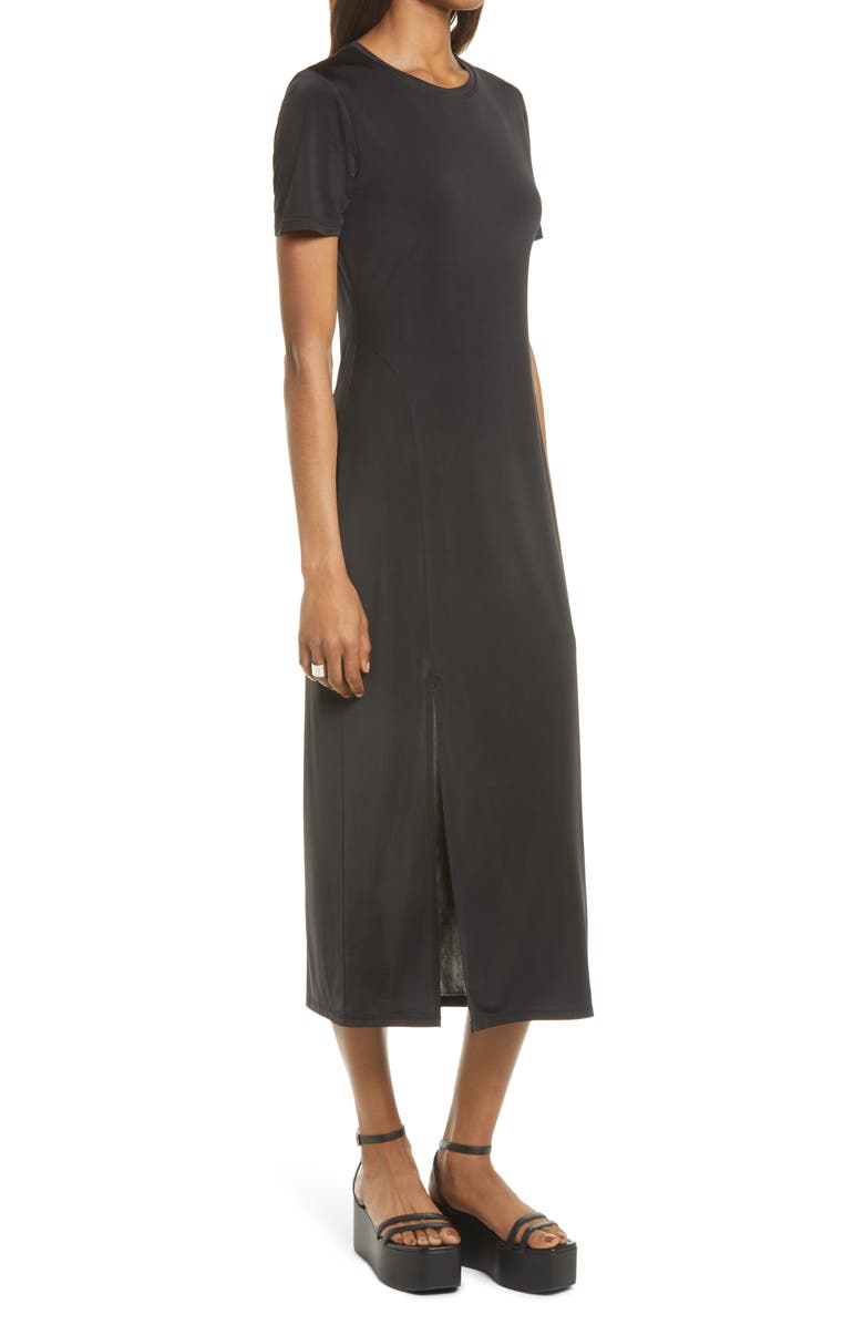 Charles Henry Front Slit Midi T-Shirt Dress, Alternate, color,