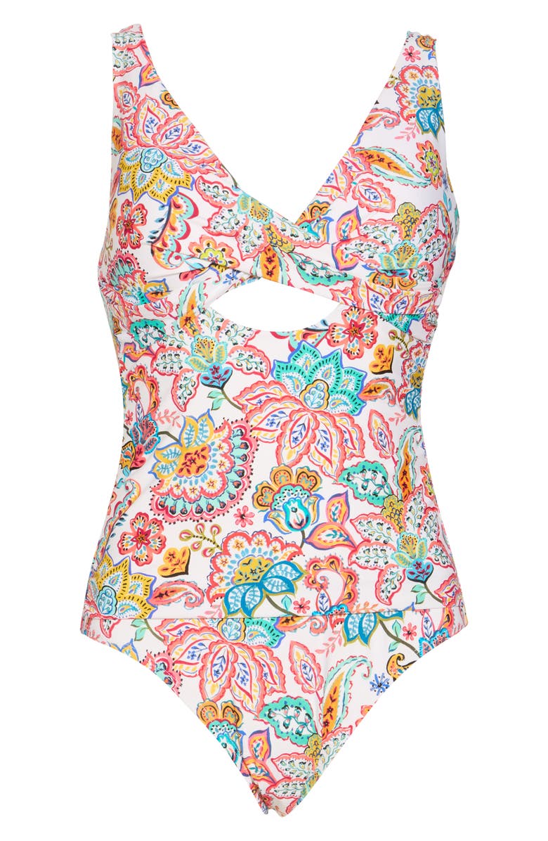 La Blanca Cross Front Keyhole Cutout One-Piece Swimsuit, Alternate, color, White Multi
