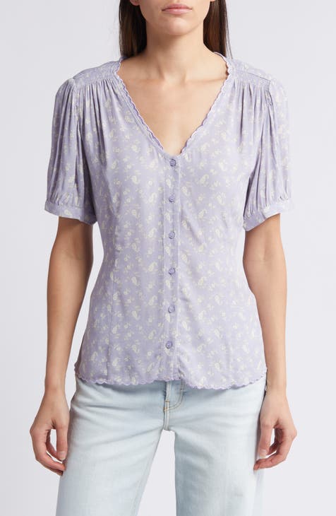 Scallop Trim Button-Up Top