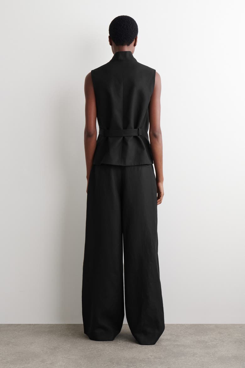 Relaxed Linen-blend Wide-leg Pants, Alternate, color, BLACK MÉLANGE