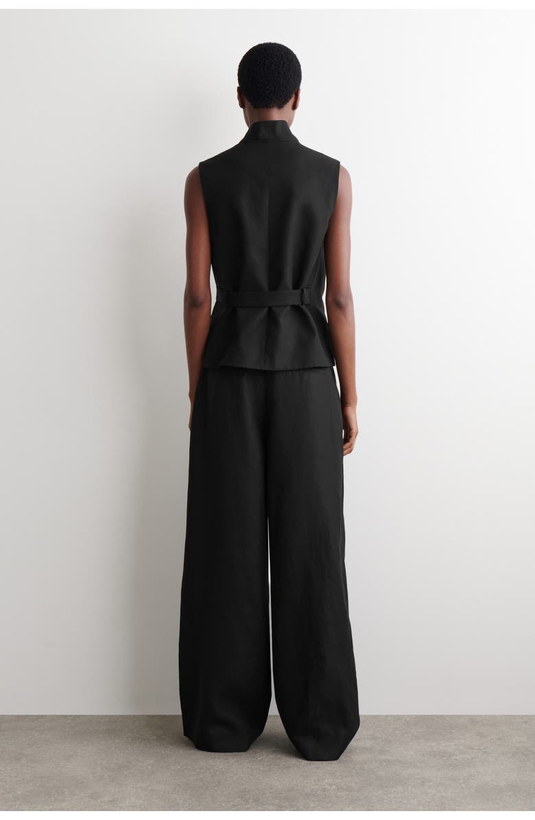 COS Relaxed Linen-Blend Wide-Leg Pants, Alternate, color, Black Mélange