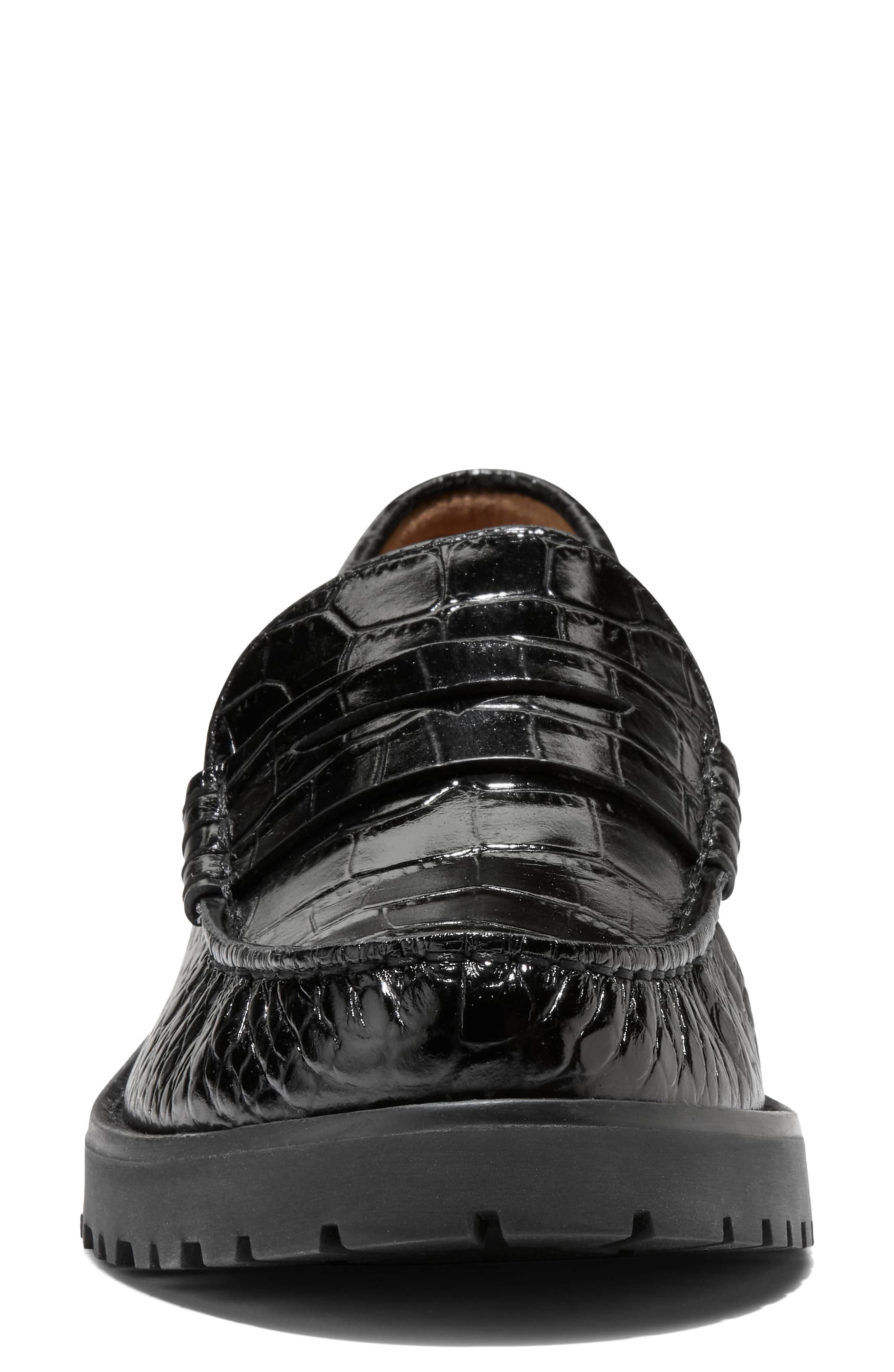 Treena Lug Penny Loafer, Alternate, color, BLACK CROC PRINT LEATHER