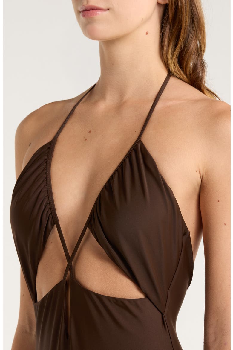 Nia Cutout One-Piece Swimsuit, Alternate, color, BEACH BROWN