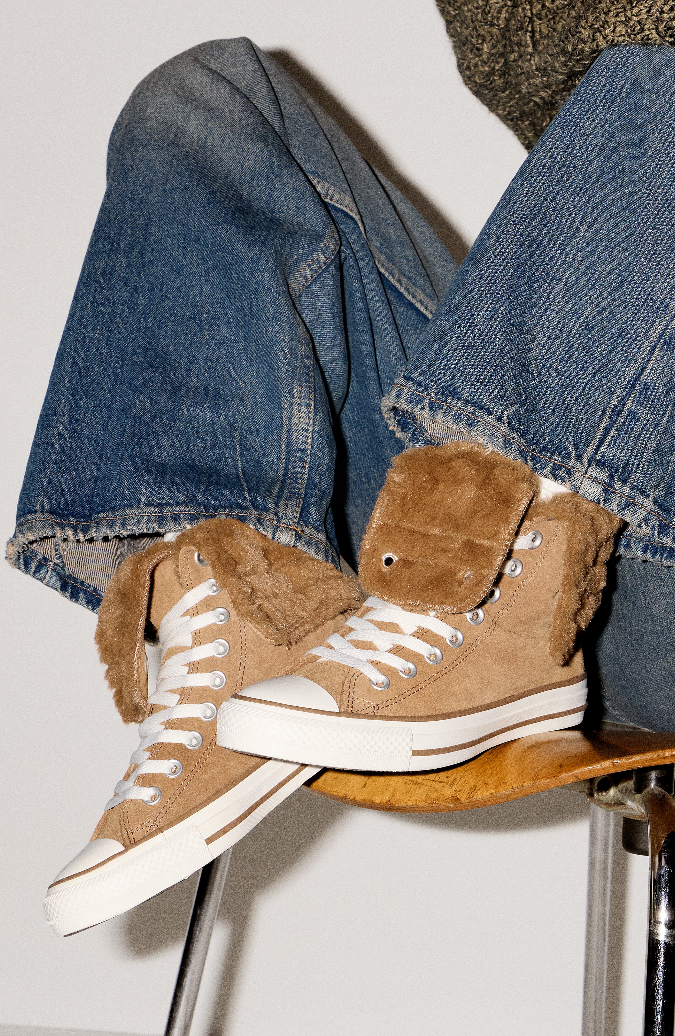 Converse Chuck Taylor All Star Faux Fur Foldover High Top Sneaker, Alternate, color, Incensed/ Incensed/ Egret