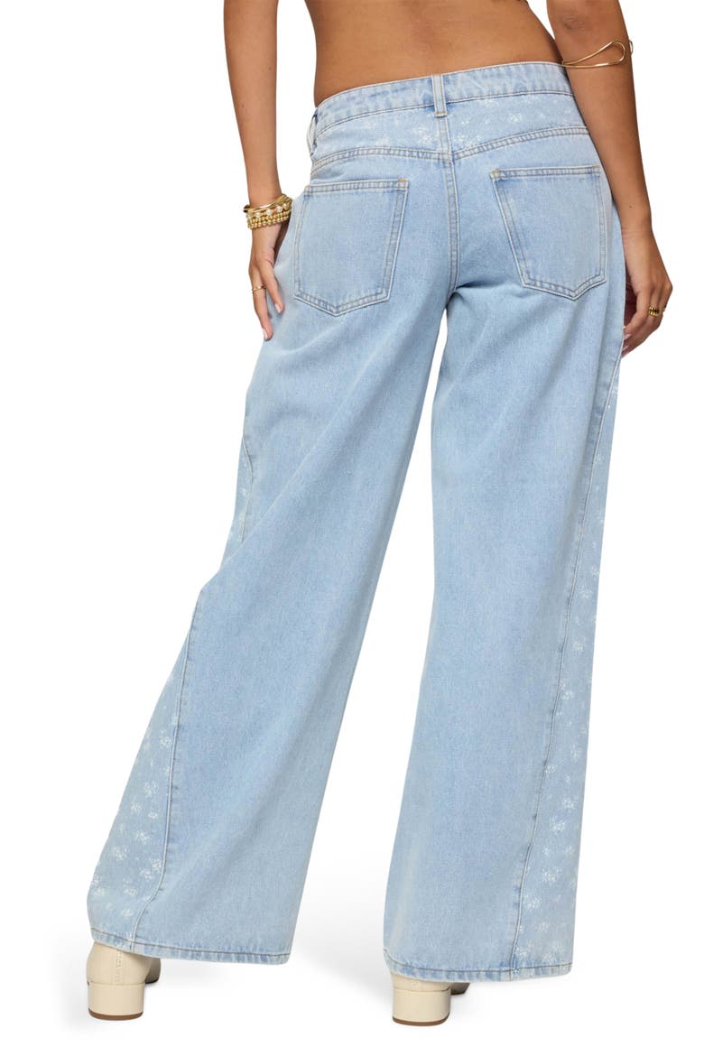Floral Panel Low Rise Wide Leg Jeans, Alternate, color, BLUE-WASHED