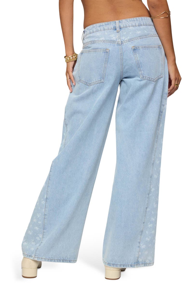 EDIKTED Floral Panel Low Rise Wide Leg Jeans, Alternate, color, Blue-Washed