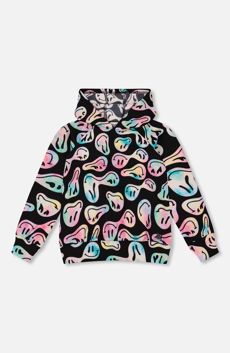 Deux par Deux Pullover Fleece Hoodie, Main, color, Smiley Face Girl