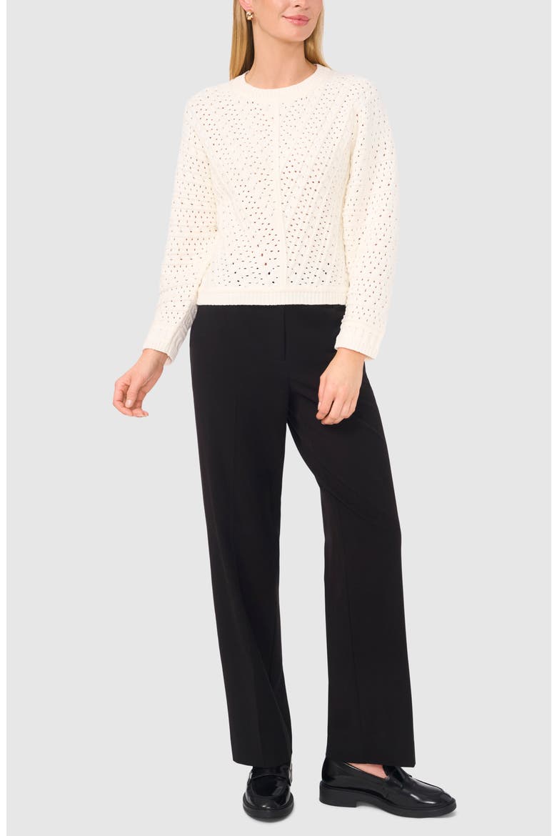 Pointelle Crewneck Sweater, Alternate, color, ANTIQUE WHITE