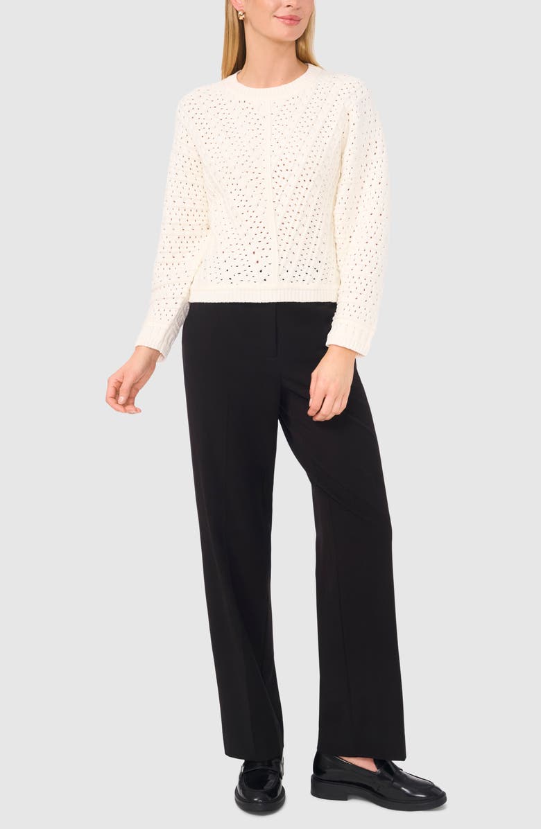 Halogen<sup>®</sup> Pointelle Crewneck Sweater, Alternate, color, Antique White