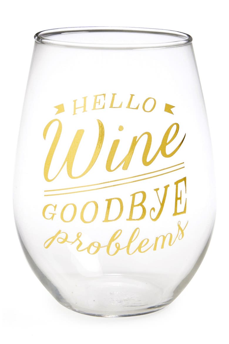 'Hello Wine, Goodbye Problems' Stemless Wine Glass, Main, color, GOLD