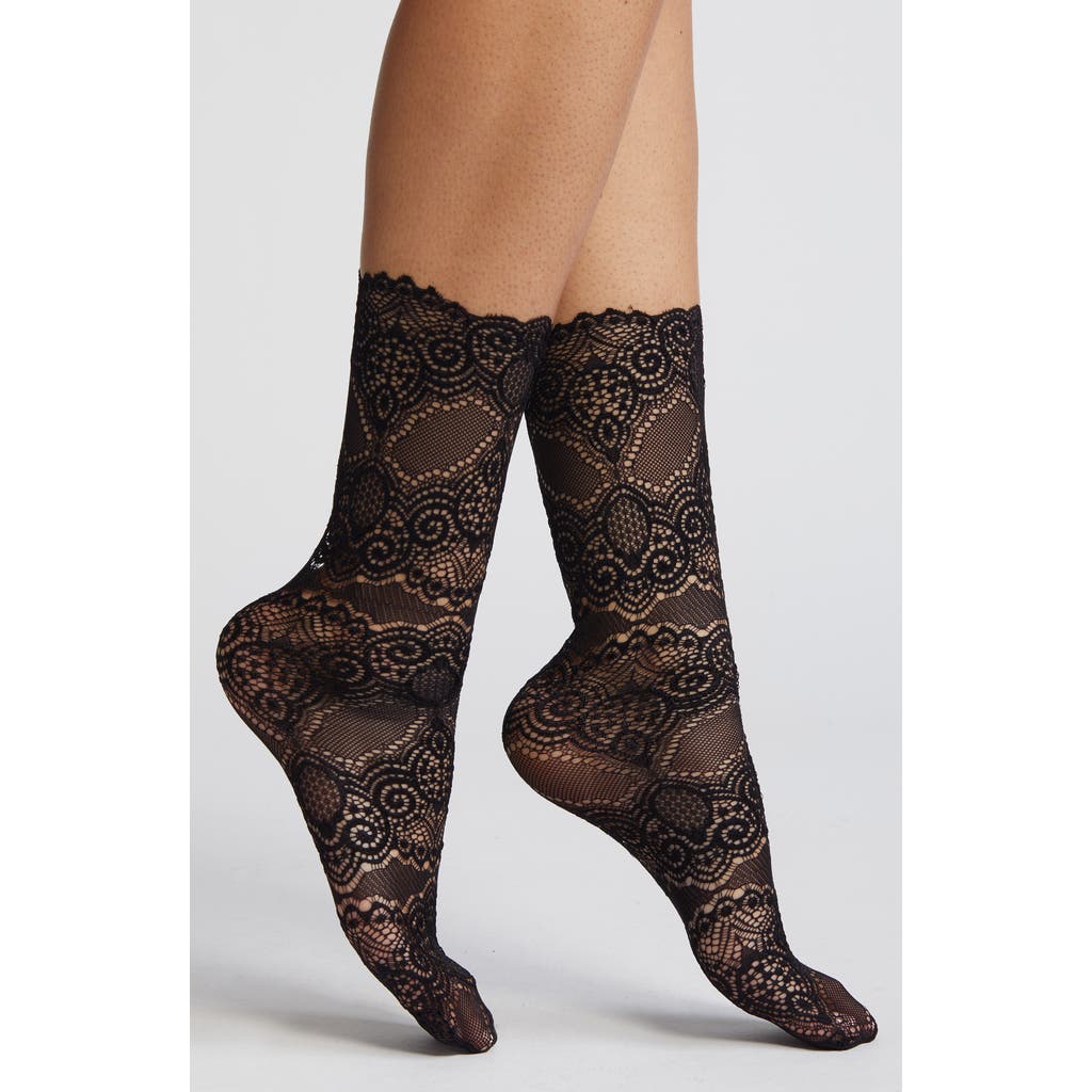 High Heel Jungle Scalloped Lace Crew Socks In Black