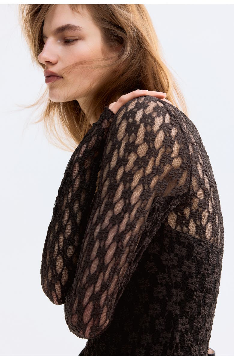 H&M Lace-look Thong Body, Alternate, color, Dark Brown