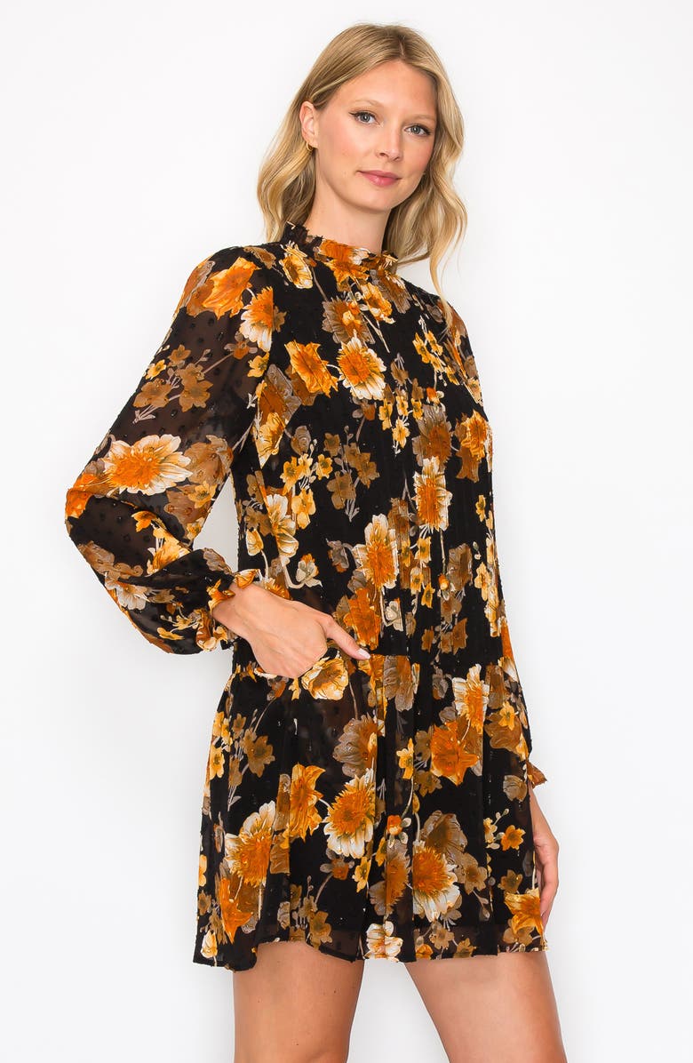 MELLODAY Ruffle Neck Long Sleeve Pleated Dress, Alternate, color, 