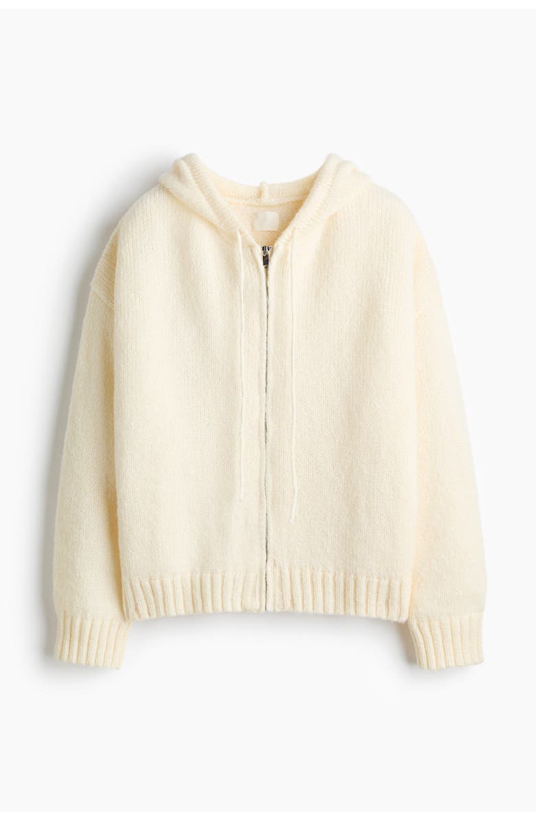 H&M Knitted Zip-through Hoodie, Main, color, Cream