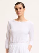 Majestic Filatures Stretch Linen Three Quarter Sleeve Boatneck T-Shirt