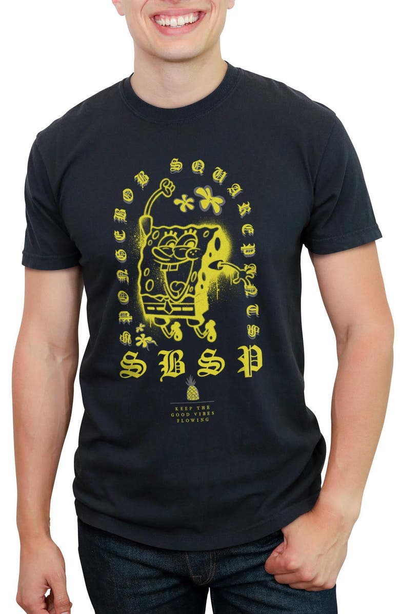 SpongeBob SquarePants Men's SpongeBob SquarePants Keep the Good Vibes Flowing  Graphic T-Shirt, Main, color, Black