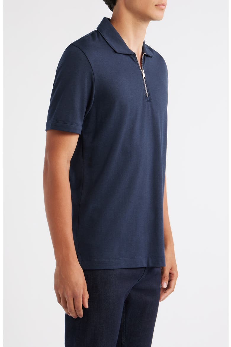 Paras Solid Lyocell & Cotton Zip Polo, Alternate, color, DARK BLUE