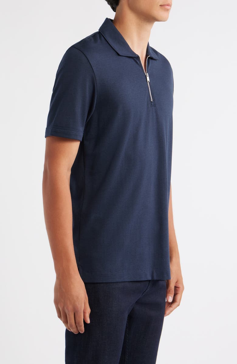 BOSS Paras Solid Lyocell & Cotton Zip Polo, Alternate, color, Dark Blue
