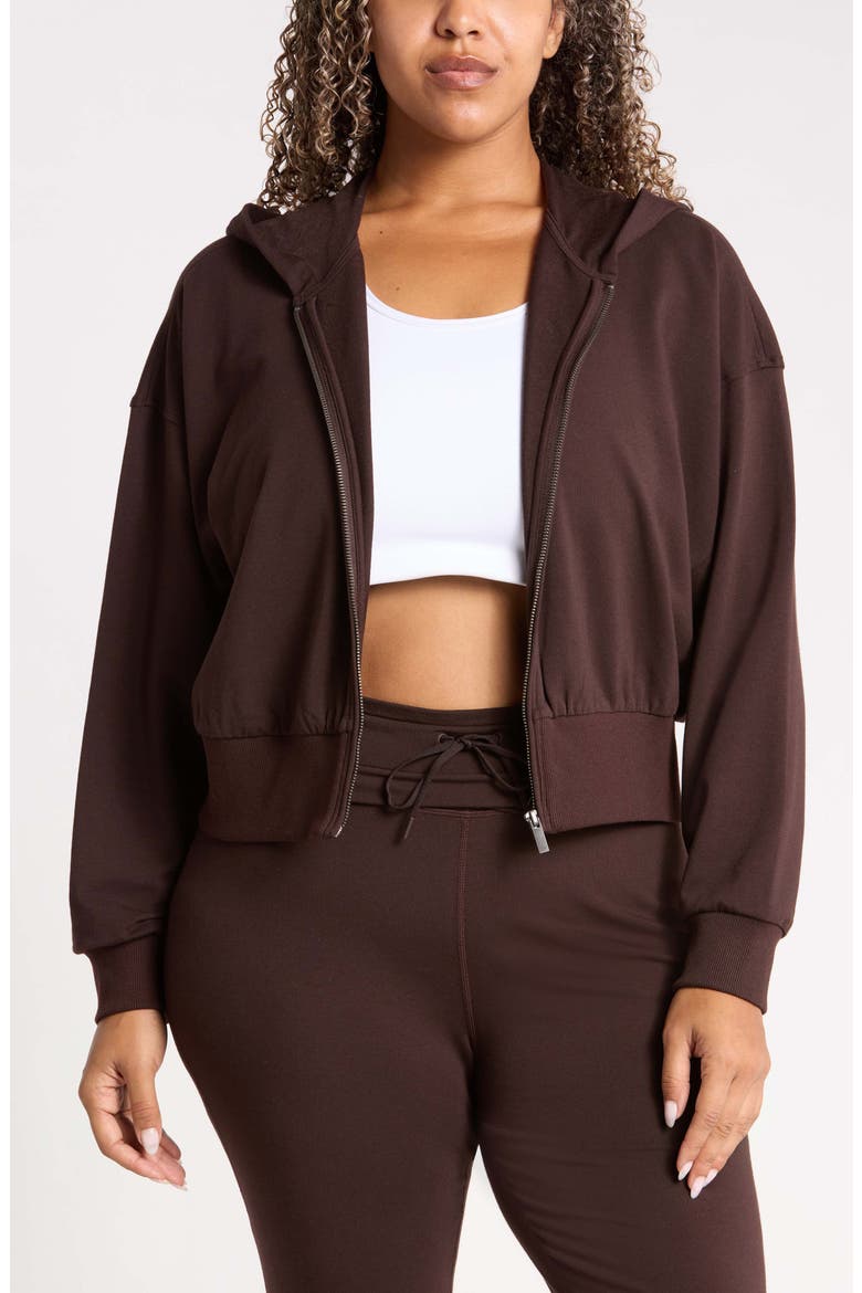 Weekend Stretch Cotton Blend French Terry Hoodie, Main, color, BROWN MOLE'