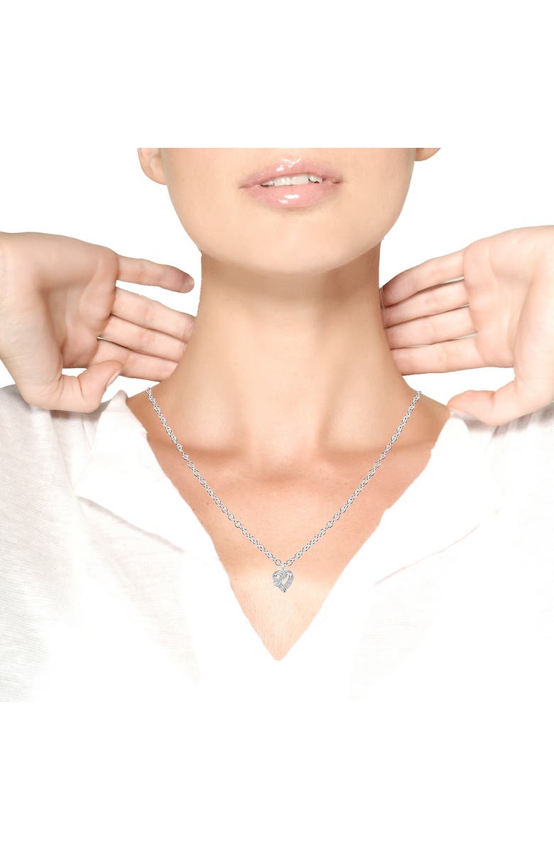 Haus of Brilliance Silver 1 1/4 Cttw Round Diamond Openwork Ribbon Weave Heart Pendant 18" Necklace, Alternate, color, White