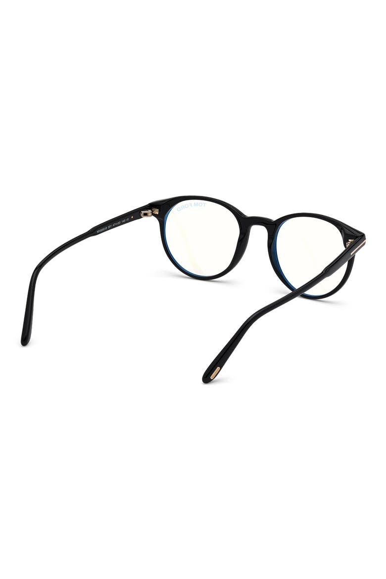 49mm Round Blue Light Blocking Glasses, Alternate, color, SHINY BLACK / BLUE BLOCK