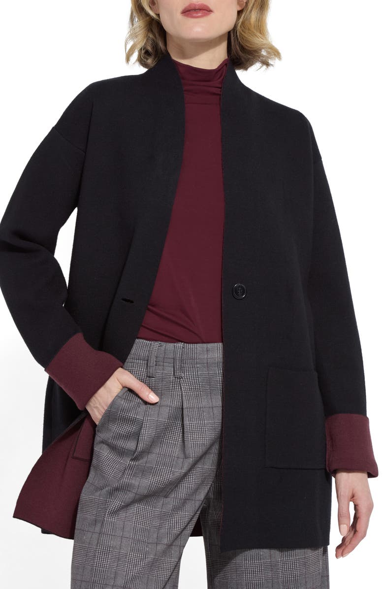 Lysse Nicolette Double Knit Cardigan, Main, color, Black/ Dark Plum