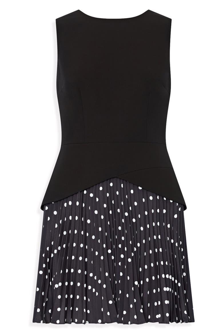 Haddy Dot Print Pleated Minidress, Alternate, color, BLACK/ WHITE