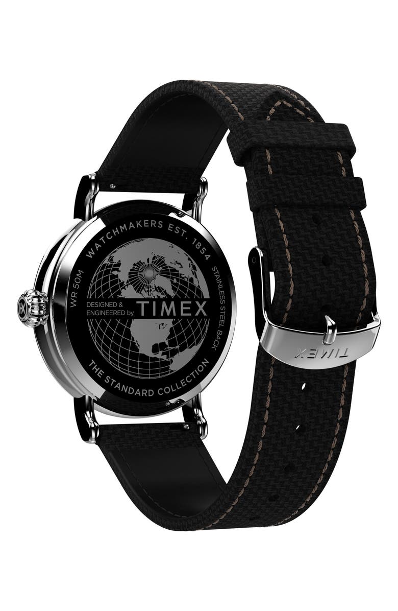 Timex<sup>®</sup> Standard Leather Strap Watch, 40mm, Alternate, color, Silver/ Black/ Black